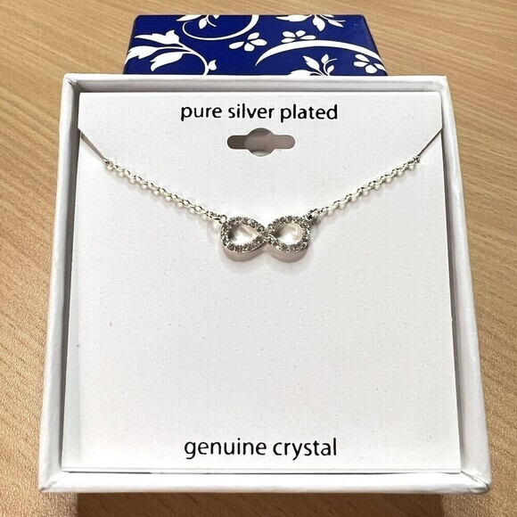 Pure Silver Plated / Genuine Crystal Infinity Necklace 18-inch‎ Chain - Picture 3 of 12